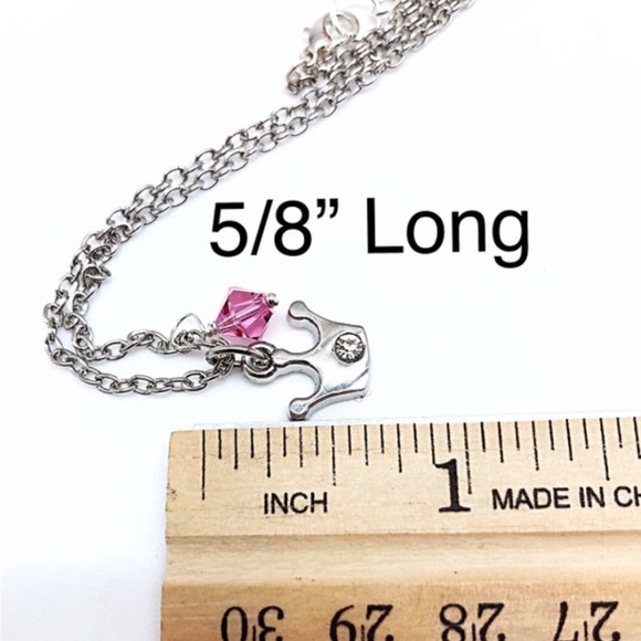 Silver Crown Necklace w/ CZ Dot & Pink Swarovski Dangle, 14”-17”, NWT, Gift Box - Picture 6 of 6